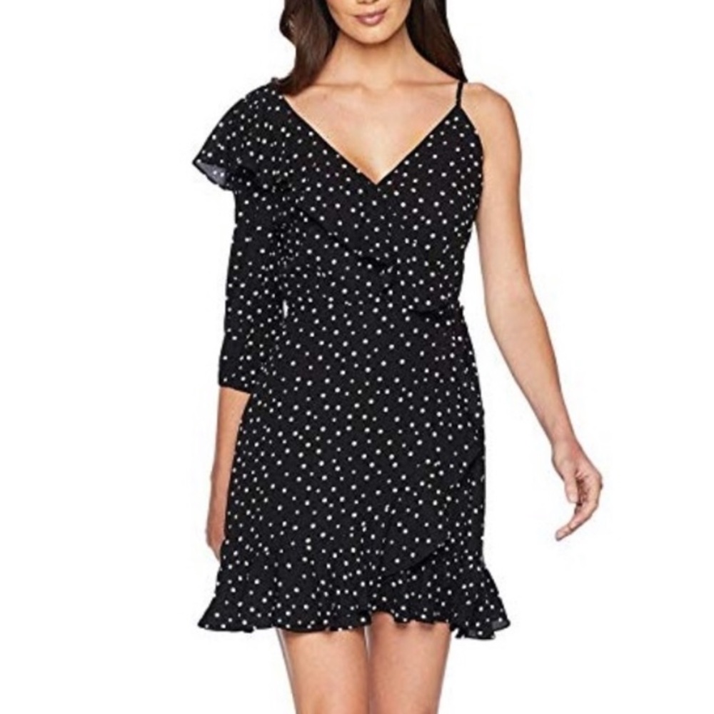 JACK by BB Dakota Black Polka Dot One Sleeve Dress - Picture 1 of 8